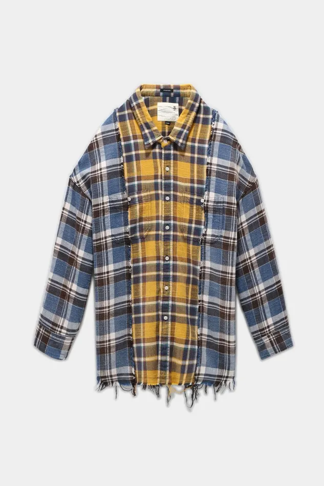 R13 Tops And Knitwear Men Drop Neck Combo Workshirt 8211 Blue And Yellow Plaid