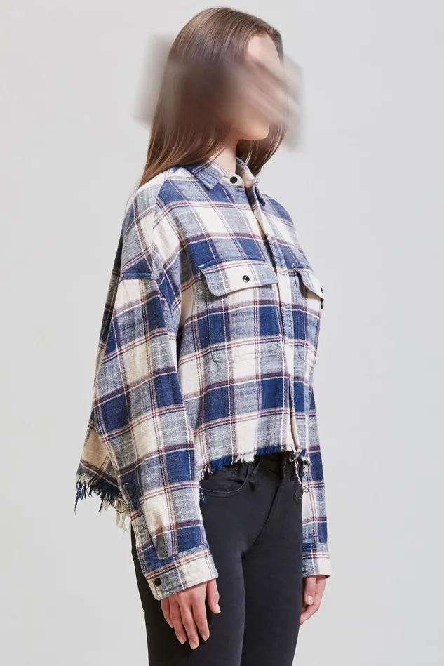 R13 Tops Women Cropped Work Shirt 8211 Ecru Plaid