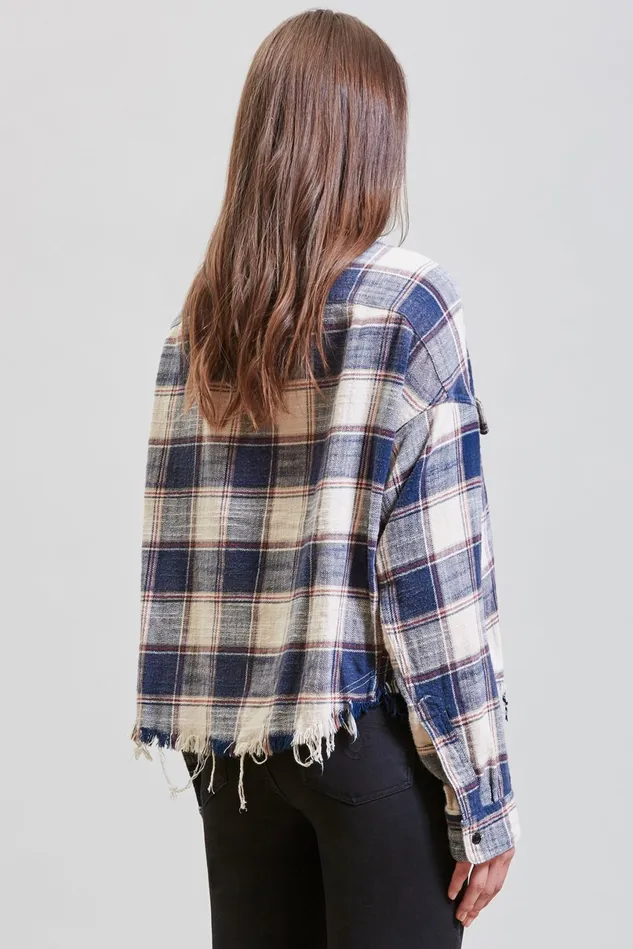 R13 Tops Women Cropped Work Shirt 8211 Ecru Plaid