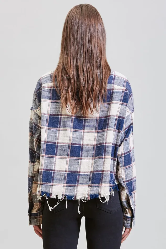 R13 Tops Women Cropped Work Shirt 8211 Ecru Plaid