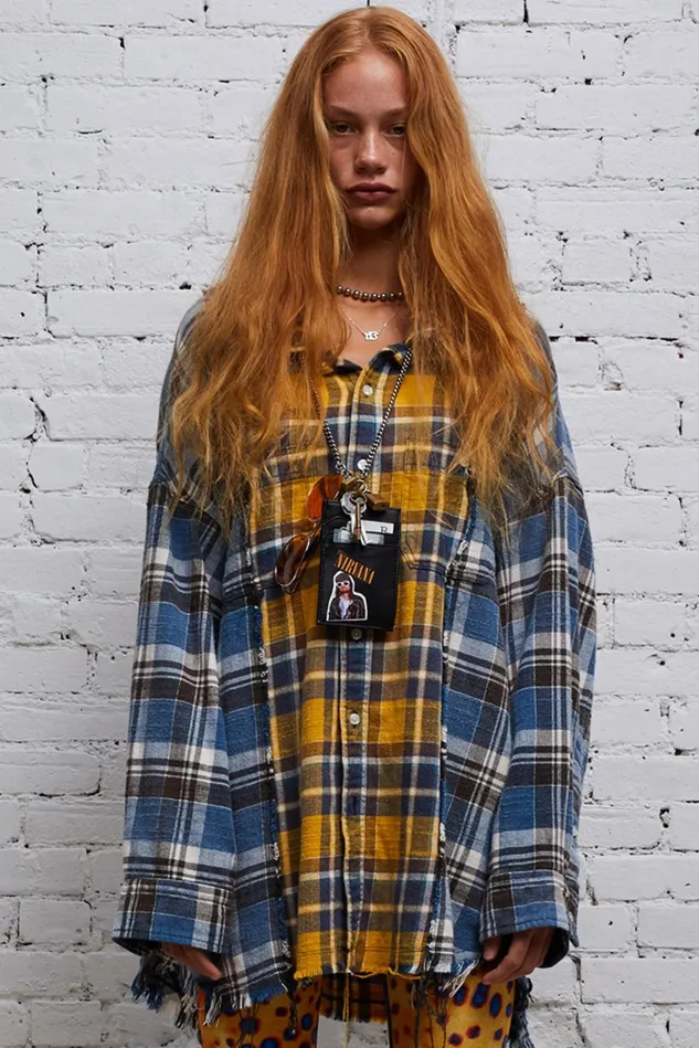 R13 Tops Women Drop Neck Combo Workshirt 8211 Blue And Yellow Plaid