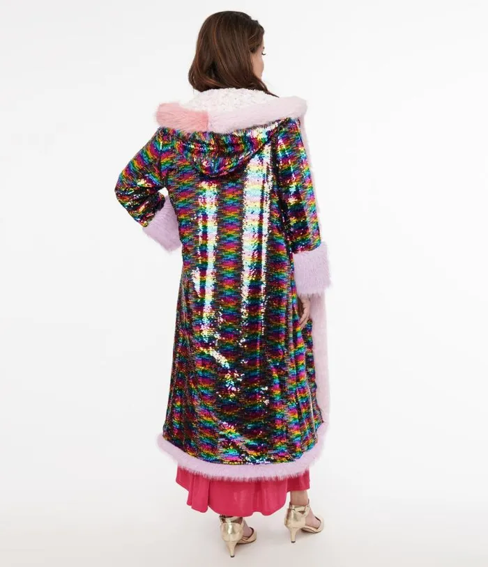 Rainbow Sequin Long Coat Clothing Unique Vintage Coats and Jackets