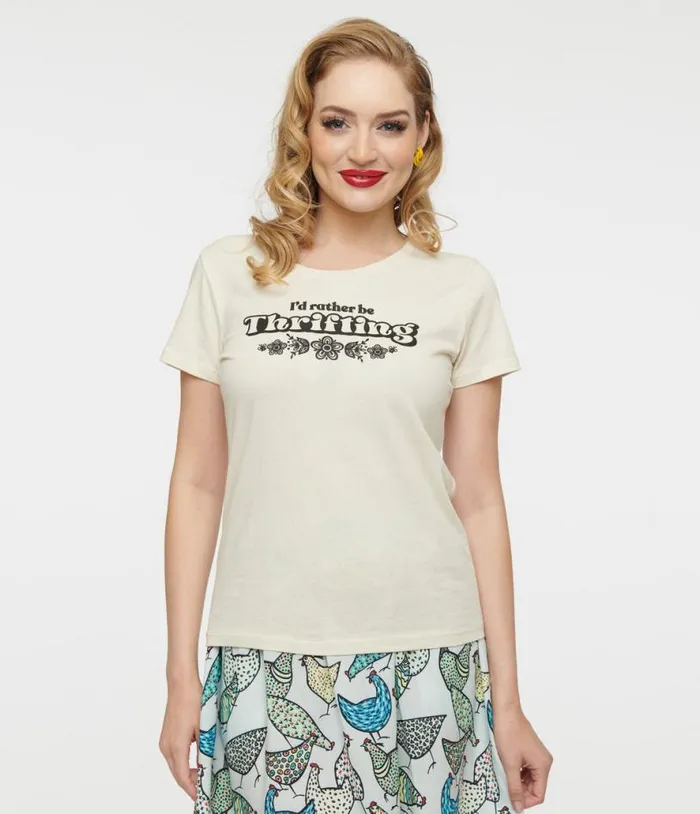 Rather Be Thrifting Fitted Cotton Graphic Tee ClothingPlus Unique Vintage Graphic Tees