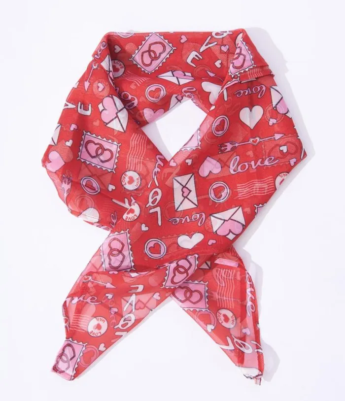 Red Love Letter Print Hair Scarf Accessories Unique Vintage Gloves and Scarves