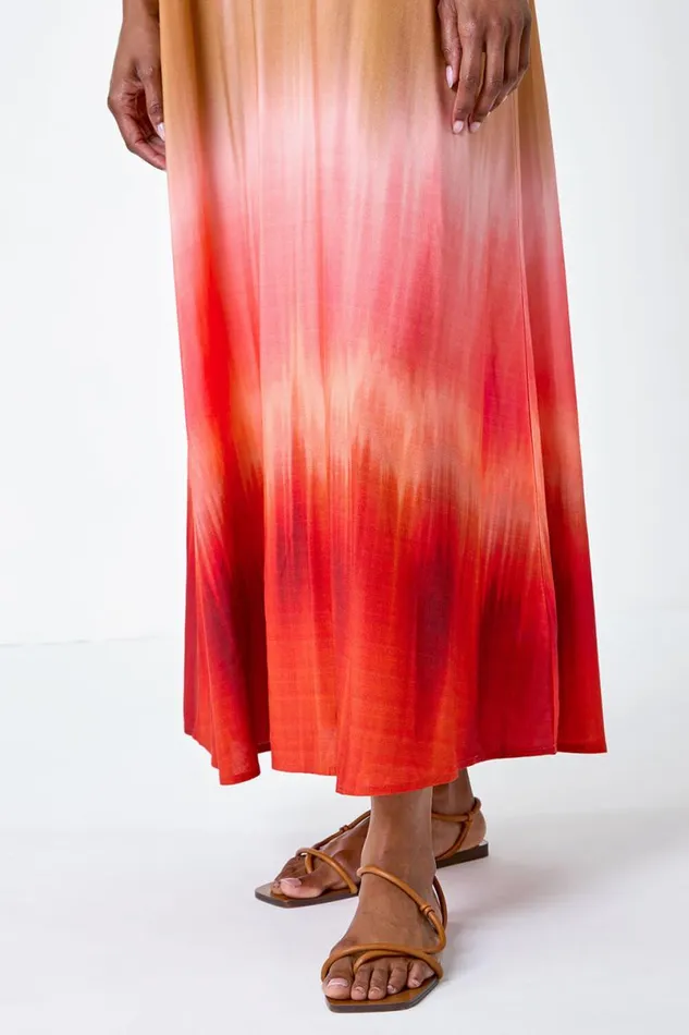 Red Sleeveless Ombre Midi Dress Women Roman Dresses