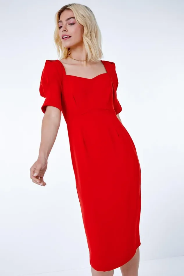 Red Sweetheart Neck Fitted Dress Women Roman Dresses