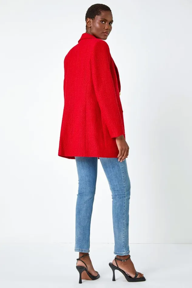 Red Tailored Longline Boucle Jacket Women Roman Jackets
