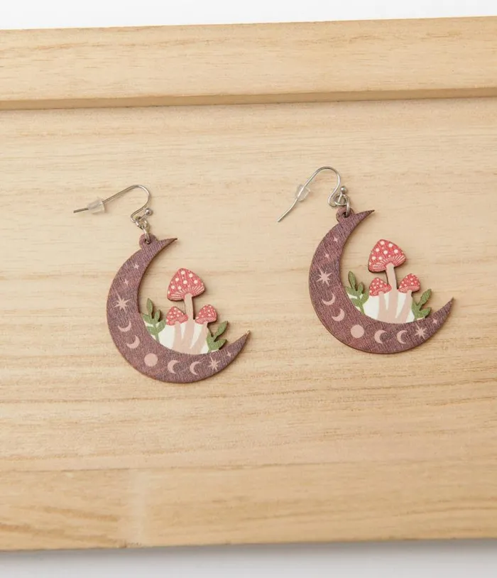 Red Toadstool and Celestial Moon Earrings Accessories Unique Vintage Earrings Red Toadstool and Celestial Moon Earrings Accessories Unique Vintage Earrings