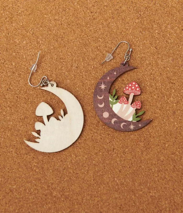 Red Toadstool and Celestial Moon Earrings Accessories Unique Vintage Earrings