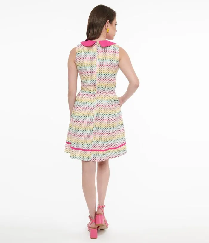 Retrolicious 1950s Rainbow Leaf Cotton Fit and Flare Dress Dresses Unique Vintage Pocket Dresses