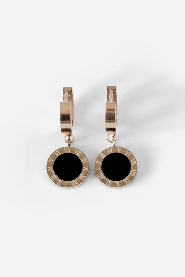 Rose Gold Diamante Clock Drop Earrings Women Roman Jewellery