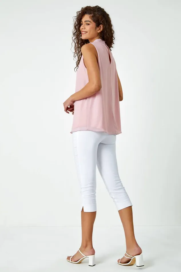 Rose Sleeveless High Neck Sequin Top Women Roman Tops