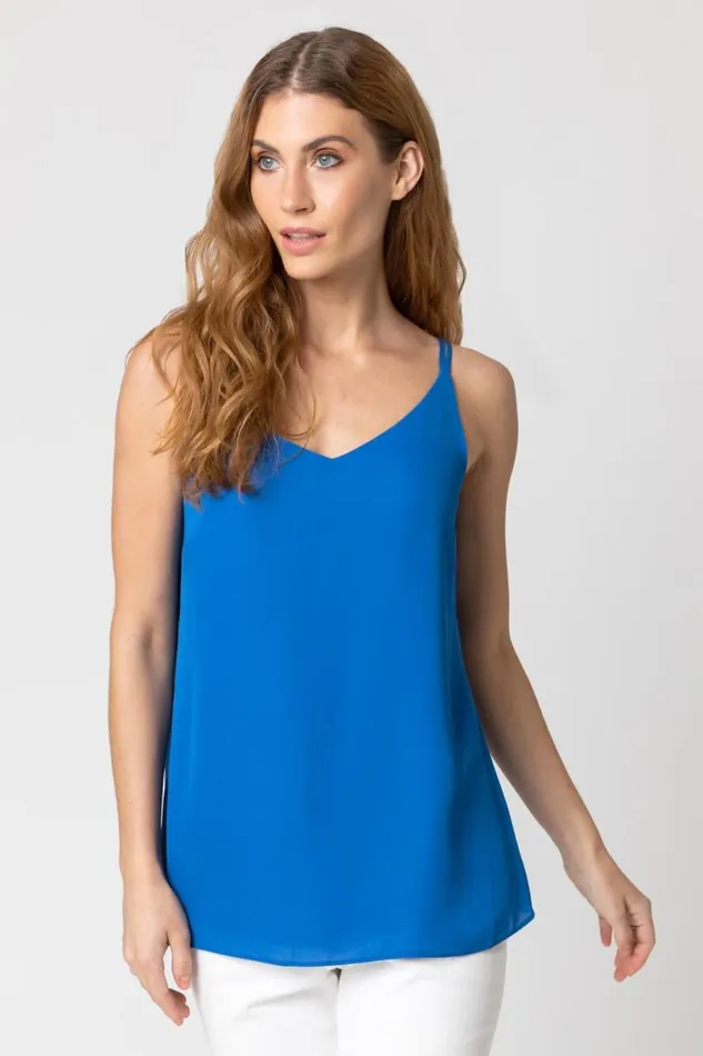 Royal Blue Cross Back VNeck Camisole Women Roman Tops