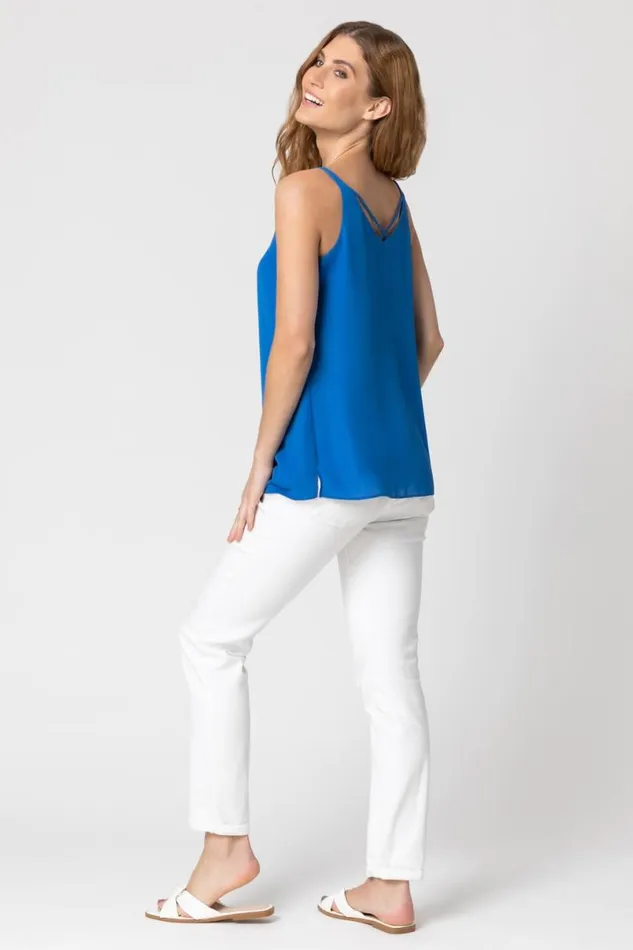 Royal Blue Cross Back VNeck Camisole Women Roman Tops