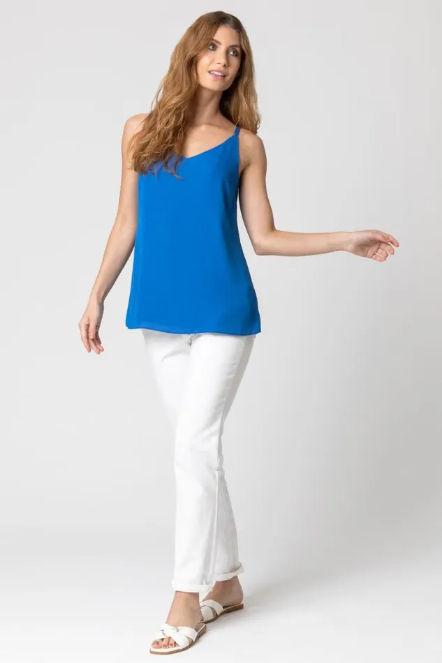 Royal Blue Cross Back VNeck Camisole Women Roman Tops