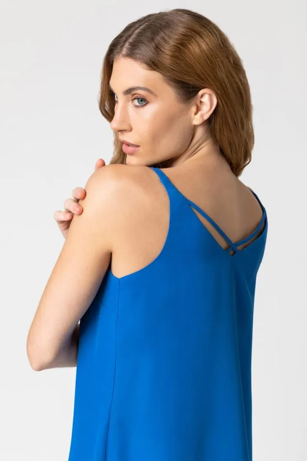 Royal Blue Cross Back VNeck Camisole Women Roman Tops