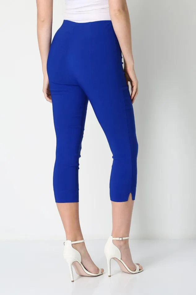 Royal Blue Elastic Waist Stretch Cropped Trousers Women Roman Trousers