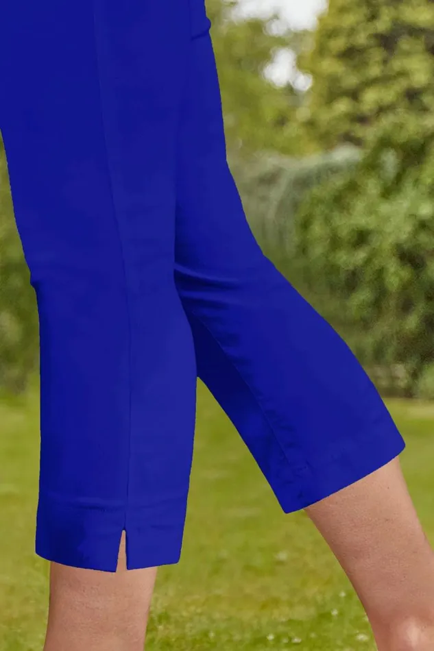 Royal Blue Elastic Waist Stretch Cropped Trousers Women Roman Trousers