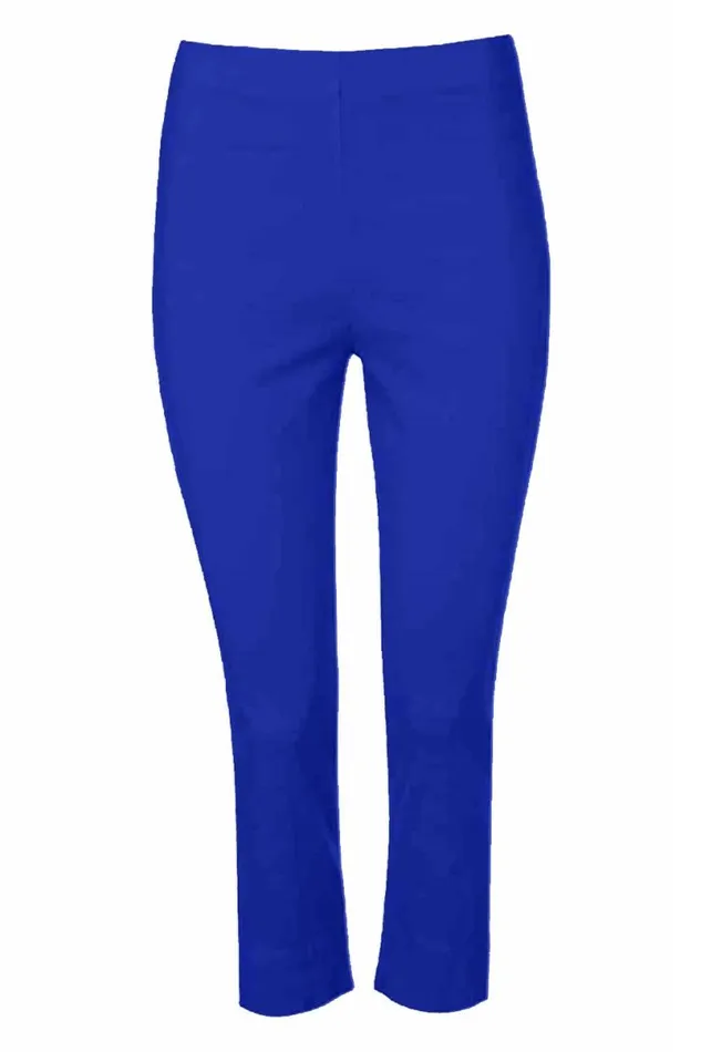 Royal Blue Elastic Waist Stretch Cropped Trousers Women Roman Trousers