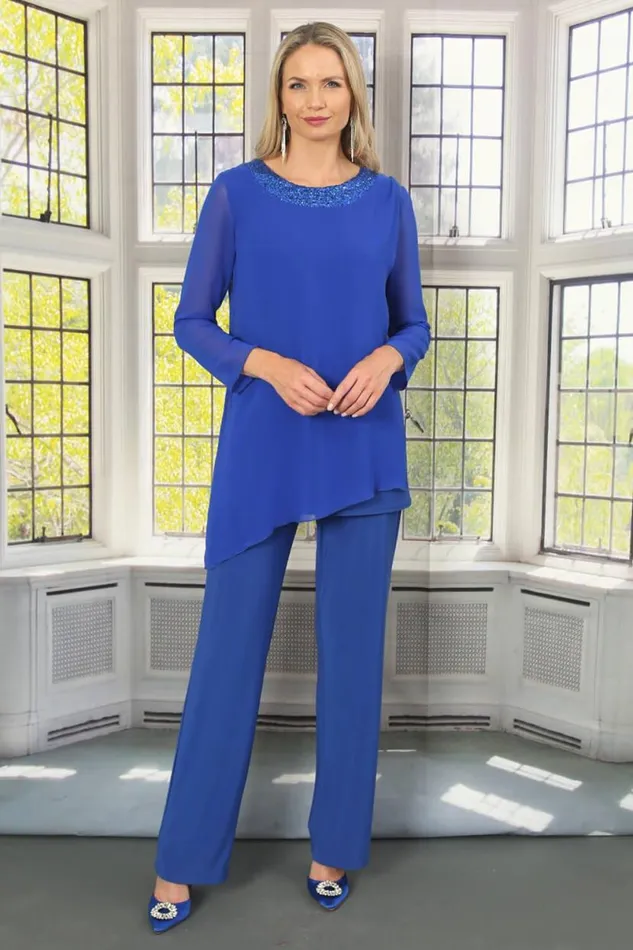 Royal Blue Julianna Asymmetric Chiffon Sequin Top Women Roman Tops