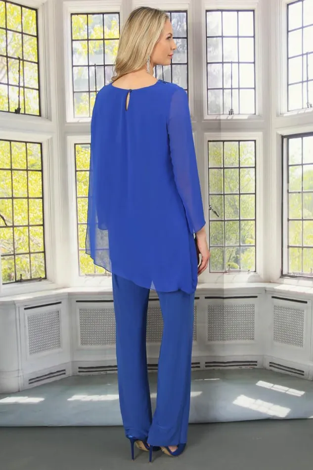 Royal Blue Julianna Asymmetric Chiffon Sequin Top Women Roman Tops
