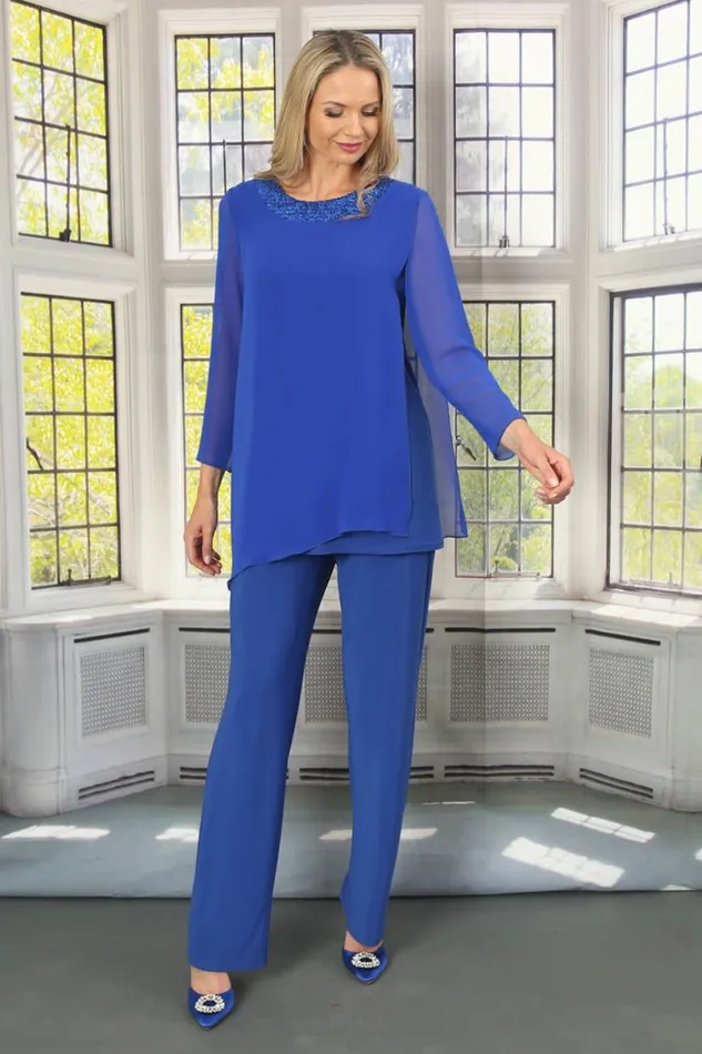 Royal Blue Julianna Asymmetric Chiffon Sequin Top Women Roman Tops