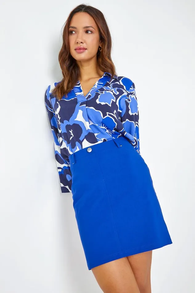 Royal Blue Straight Stretch Skirt Women Roman Skirts