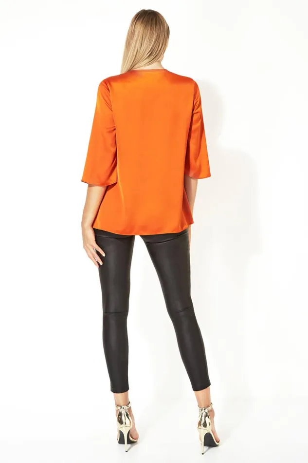 Rust Button 34 Sleeve Oversized Top Women Roman Tops