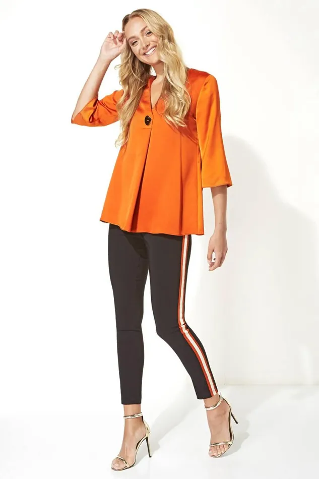 Rust Button 34 Sleeve Oversized Top Women Roman Tops