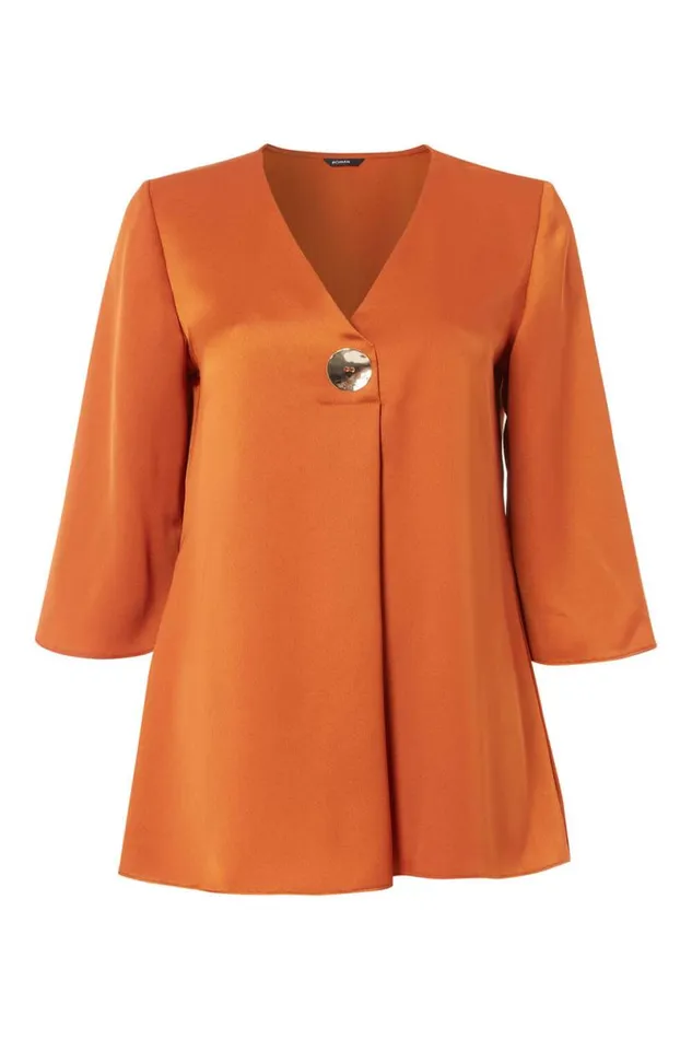 Rust Button 34 Sleeve Oversized Top Women Roman Tops