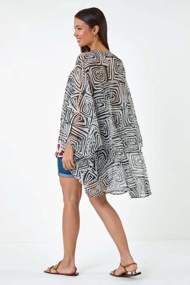 Rust Geometric Print Tie Detail Kaftan Women Roman Tops