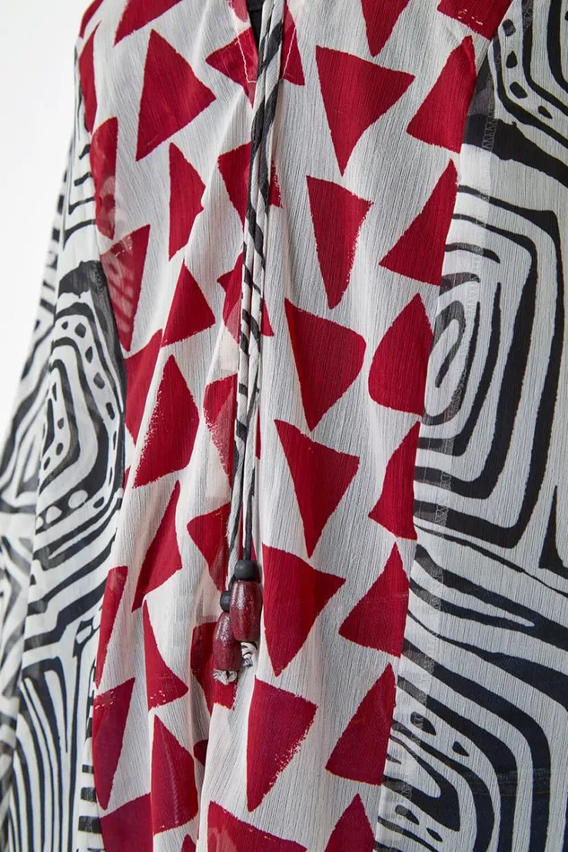 Rust Geometric Print Tie Detail Kaftan Women Roman Tops