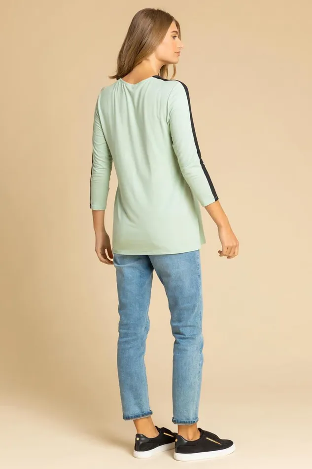Sage Floral Embellished Contrast Print Top Women Roman Tops