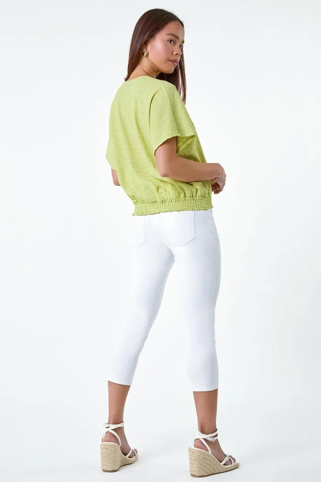 Sage Petite Textured Shirred VNeck Stretch Top Women Roman Tops