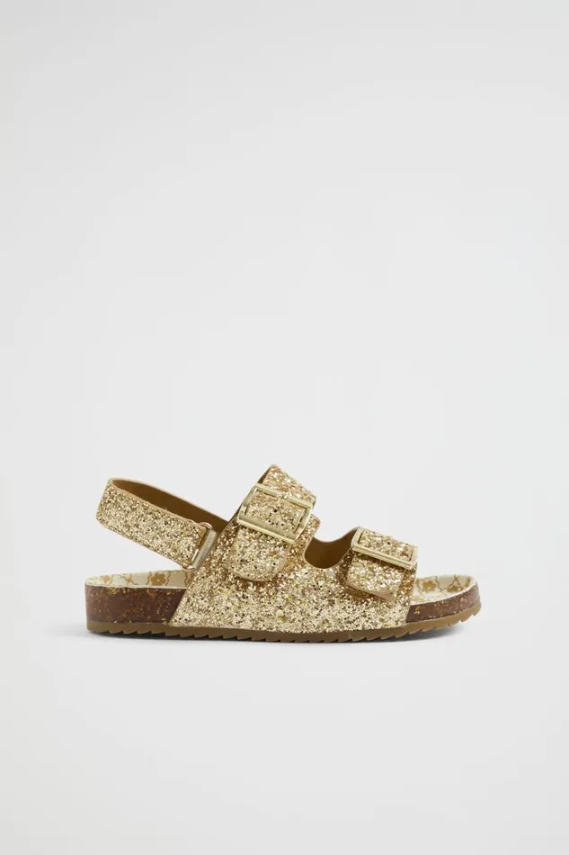 Sandals and Slides Girl Seed Heritage Glitter Double Buckle Slide Gold