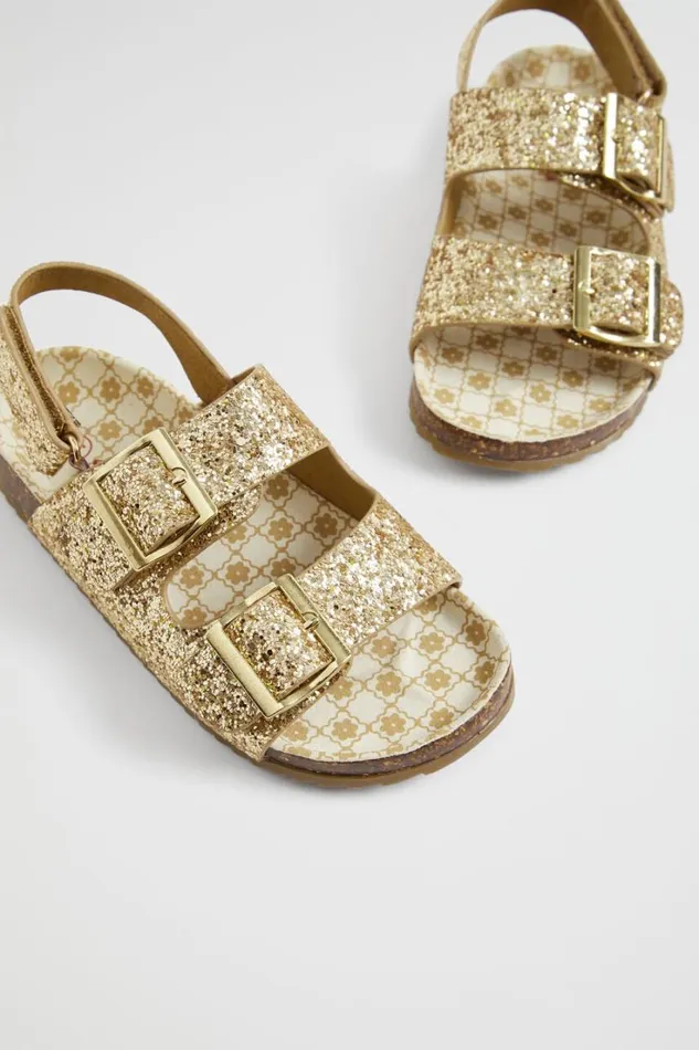 Sandals and Slides Girl Seed Heritage Glitter Double Buckle Slide Gold