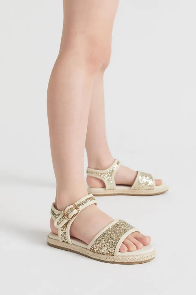Sandals and Slides Girl Seed Heritage Glitter Open Toe Espadrille Gold