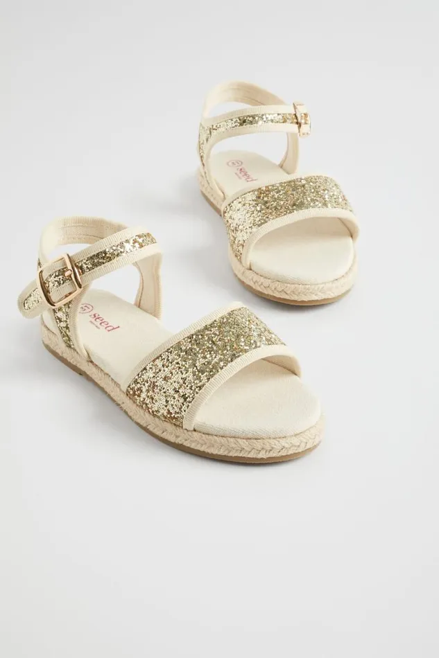Sandals and Slides Girl Seed Heritage Glitter Open Toe Espadrille Gold