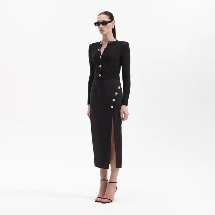 Self Portrait Bottoms Black Crepe Midi Skirt 8211 Women