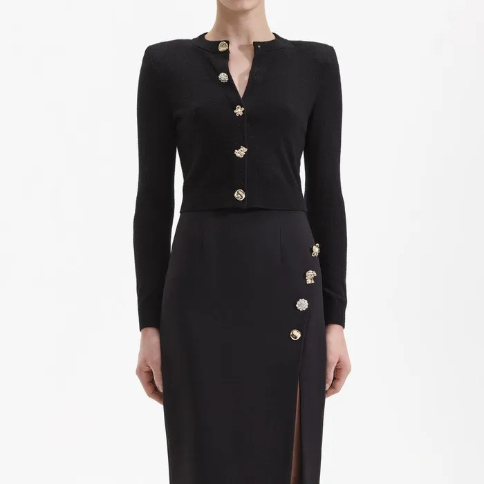 Self Portrait Bottoms Black Crepe Midi Skirt 8211 Women