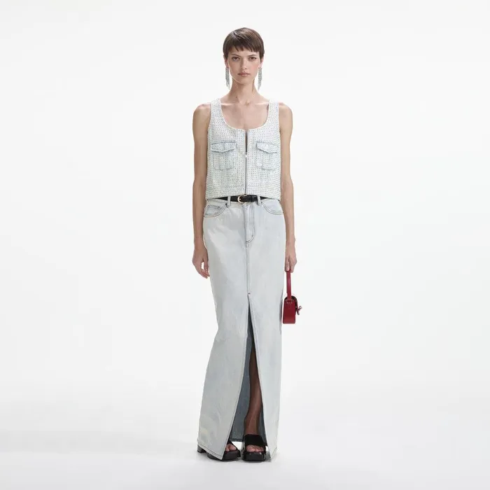 Self Portrait Bottoms Bleach Wash Denim Maxi Skirt 8211 Women