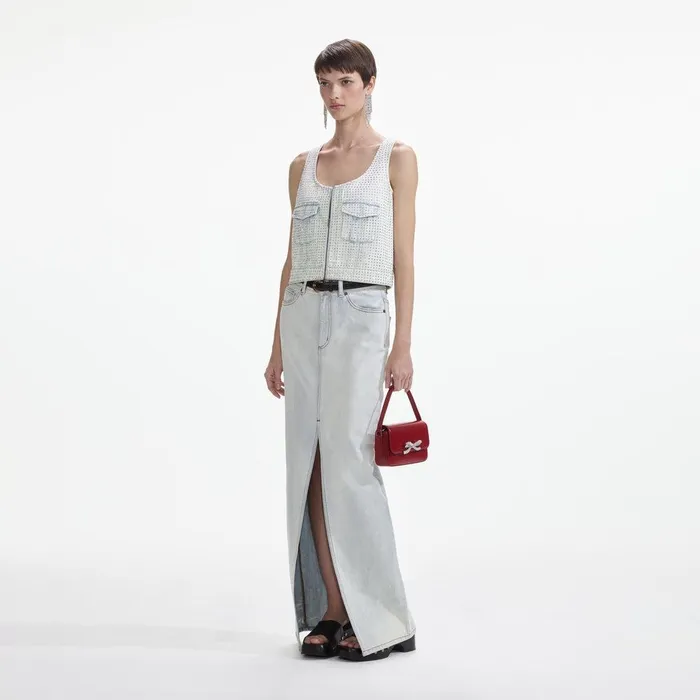 Self Portrait Bottoms Bleach Wash Denim Maxi Skirt 8211 Women