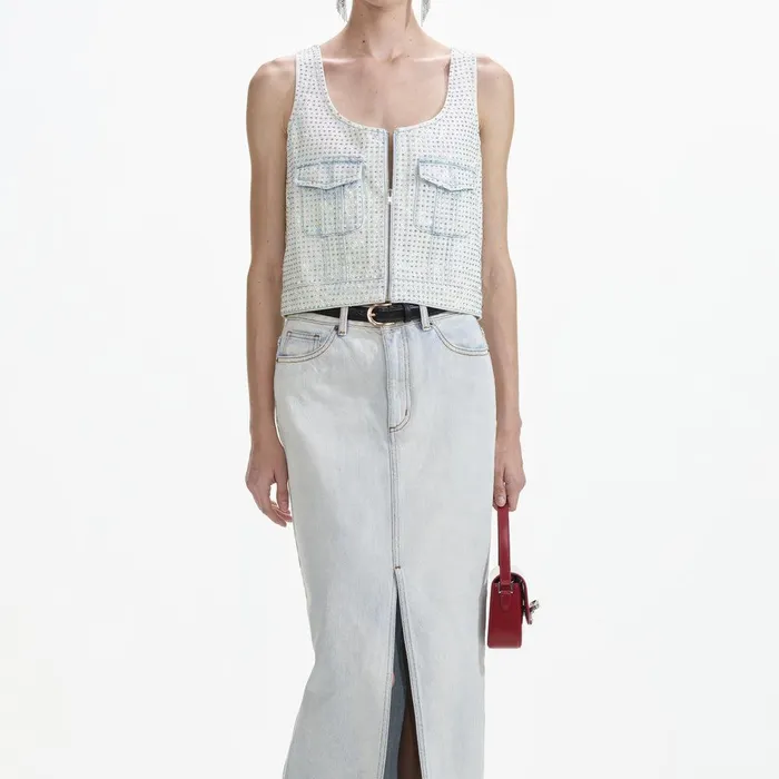 Self Portrait Bottoms Bleach Wash Denim Maxi Skirt 8211 Women