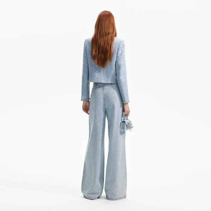 Self Portrait Denim Blue Sequin Boucle Top 8211 Women