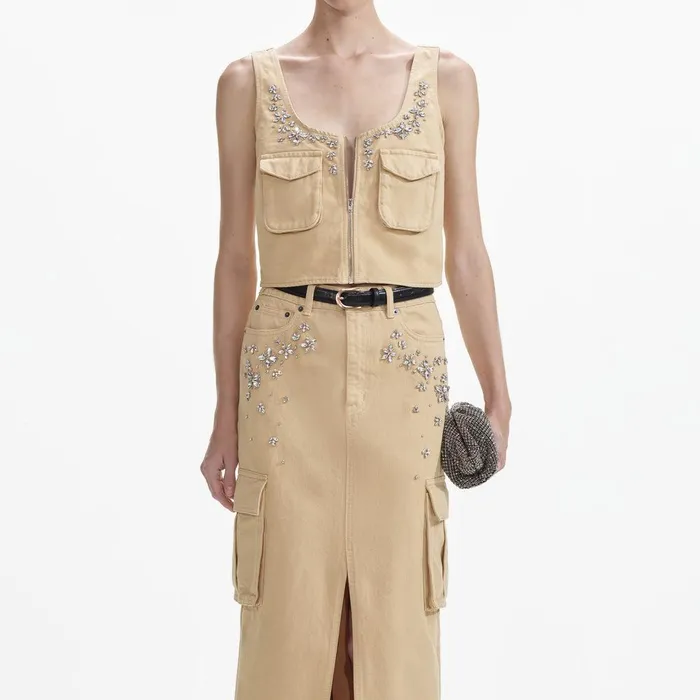 Self Portrait Denim Embellished Denim Cargo Top 8211 Women