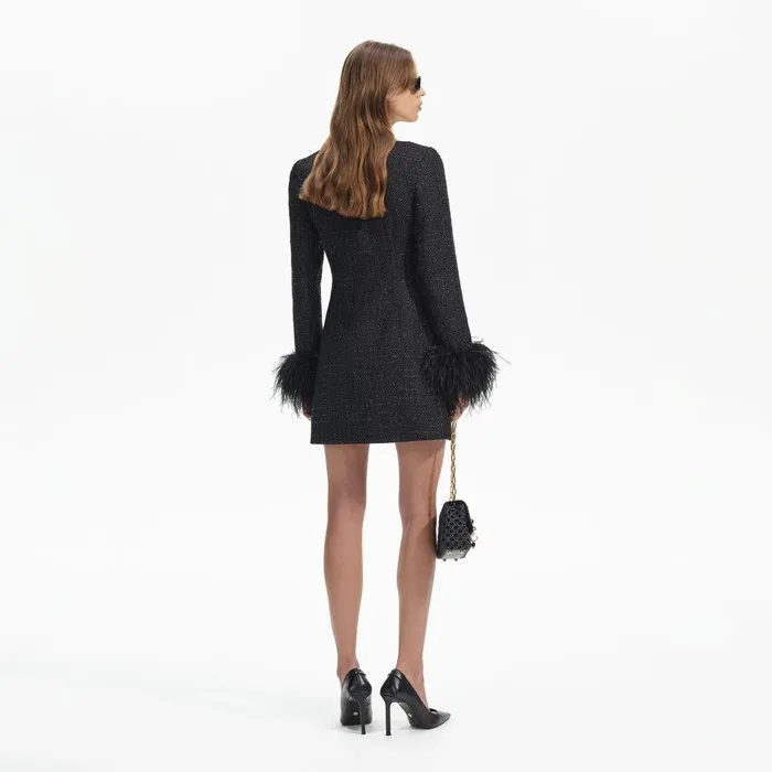 Self Portrait Dresses Black Boucle Feather Mini Dress 8211 Women