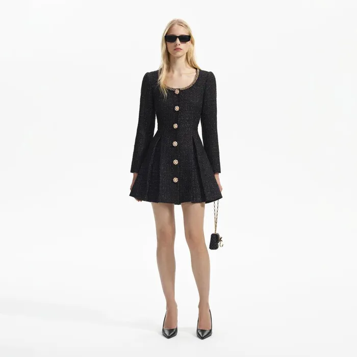 Self Portrait Dresses Black Boucle Mini Dress 8211 Women