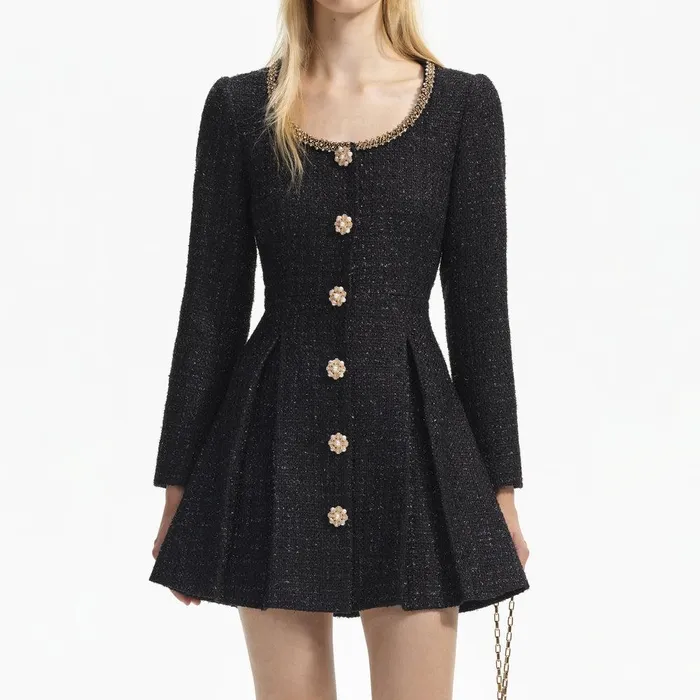 Self Portrait Dresses Black Boucle Mini Dress 8211 Women