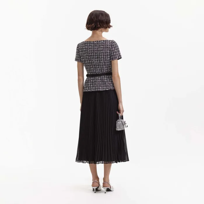 Self Portrait Dresses Black Boucle Off Shoulder Midi Dress 8211 Women