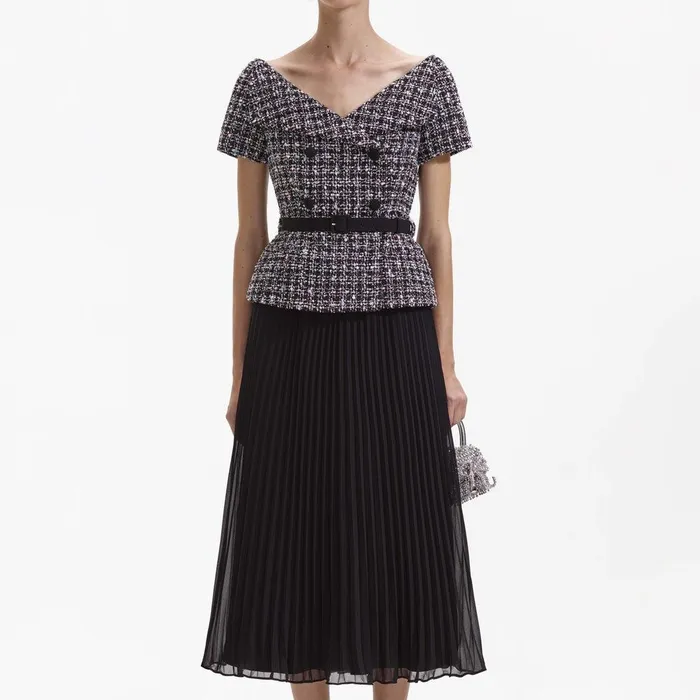 Self Portrait Dresses Black Boucle Off Shoulder Midi Dress 8211 Women